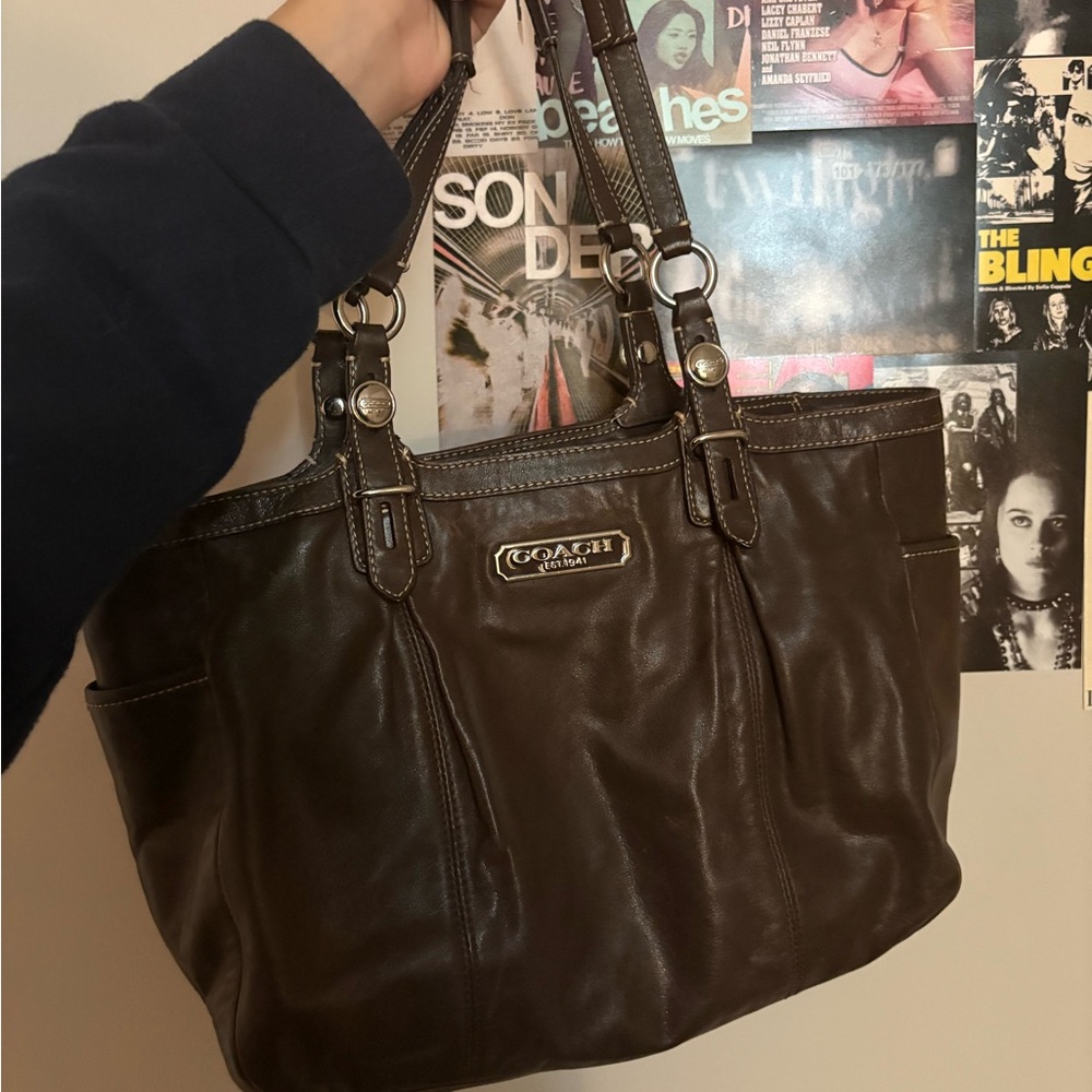 Coach Dark Brown Leather Tote - Picture 3 of 5